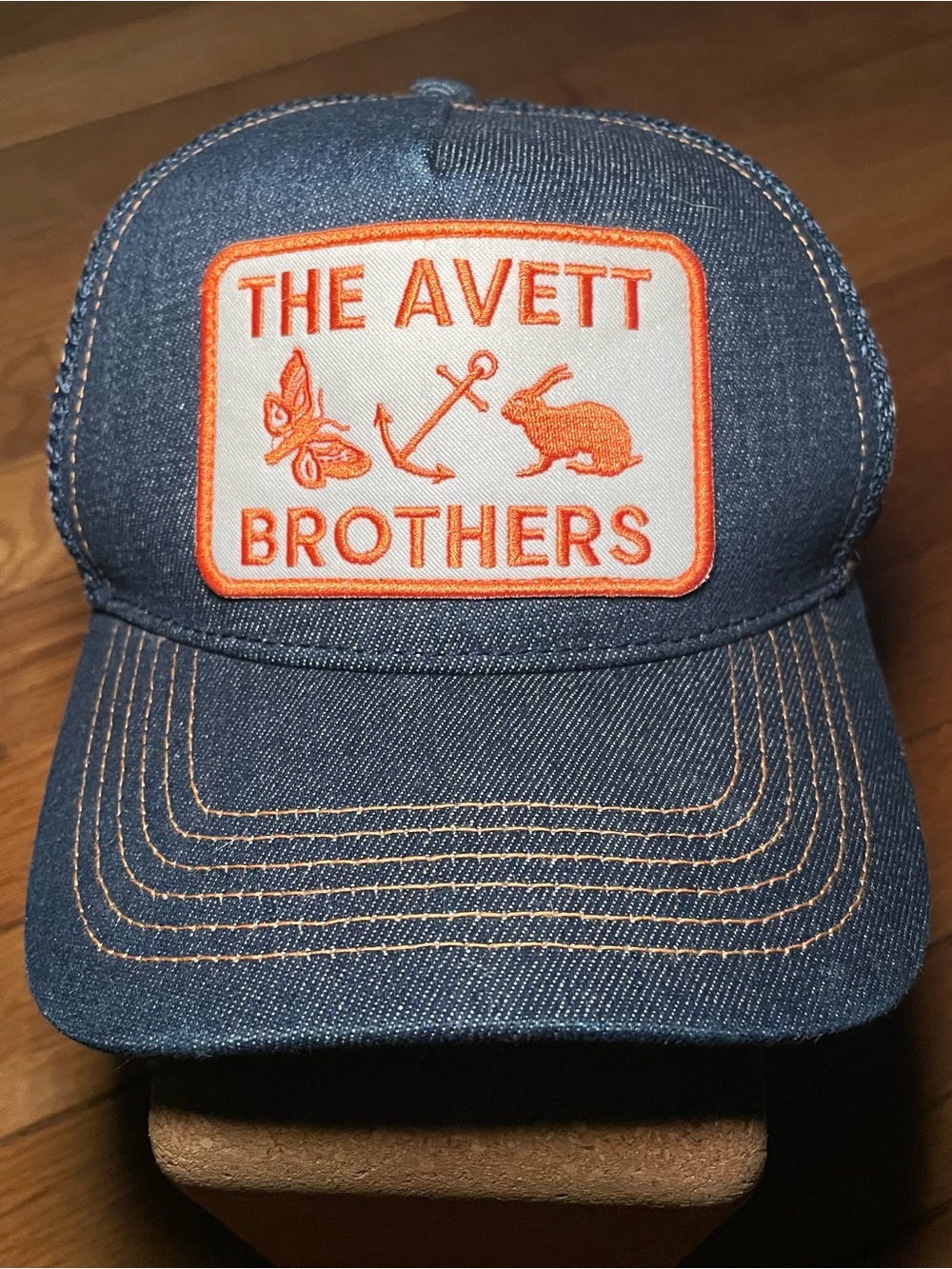 The Avett Brothers Bros Denim Trucker Hat w/ Patch 5 Panel Mesh-Back OSFM